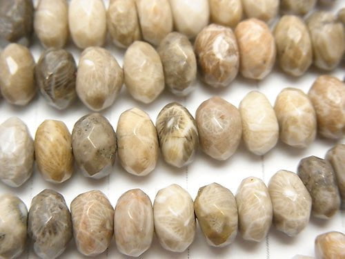 Fossil Coral Faceted Button Rondelle 8x8x5mm half or 1strand beads (aprx.15inch/38cm)