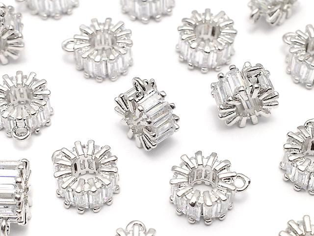 金屬圈配扁珠 10x10x5mm 銀色 (鑲方晶鋯石) 1個