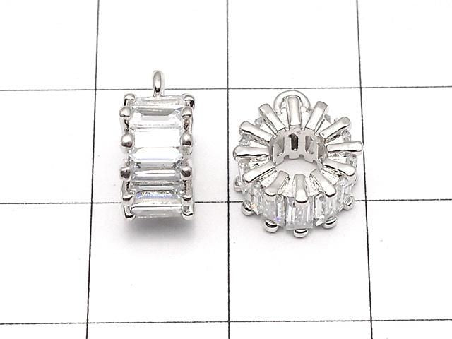 金屬圈配扁珠 10x10x5mm 銀色 (鑲方晶鋯石) 1個