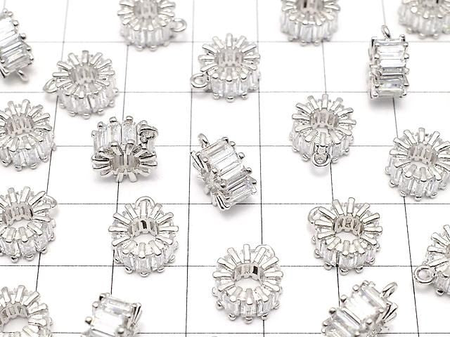 金屬圈配扁珠 10x10x5mm 銀色 (鑲方晶鋯石) 1個