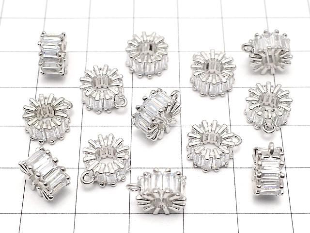 金屬圈配扁珠 10x10x5mm 銀色 (鑲方晶鋯石) 1個
