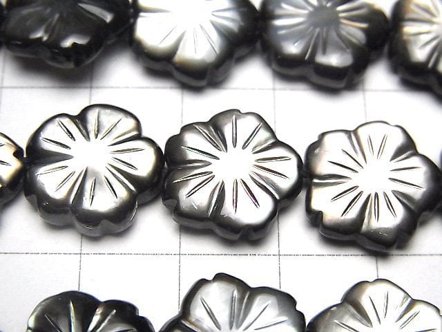Hochwertige Schwarze Muschel AAA Blume 15 x 15 x 5 mm 1/4 oder 1Strang Perlen (ca. 15 Zoll / 38 cm)