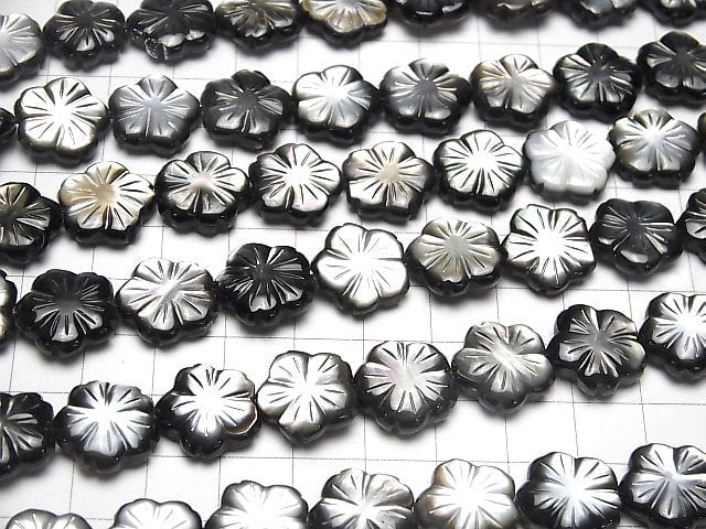 Hochwertige Schwarze Muschel AAA Blume 15 x 15 x 5 mm 1/4 oder 1Strang Perlen (ca. 15 Zoll / 38 cm)