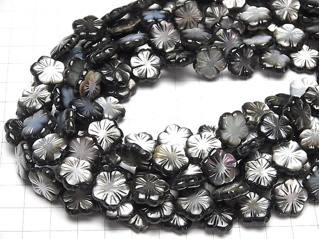Hochwertige Schwarze Muschel AAA Blume 15 x 15 x 5 mm 1/4 oder 1Strang Perlen (ca. 15 Zoll / 38 cm)