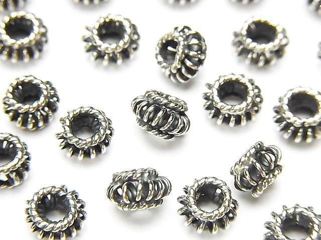 Bali Silver Rondelle 6x6x4mm Oxidized Finish 2pcs