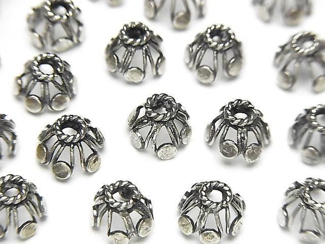 Bali Silver Bead Caps 8x8x5mm Oxidized Finish 2pcs