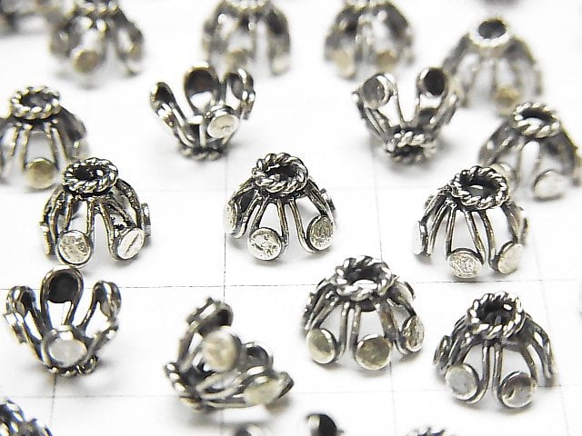 Bali Silver Bead Caps 8x8x5mm Oxidized Finish 2pcs