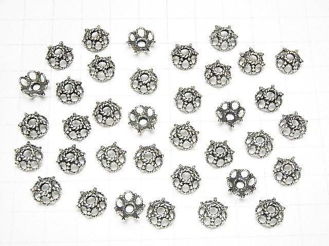 Bali Silver Bead Caps 10x10x5mm Oxidized Finish 2pcs