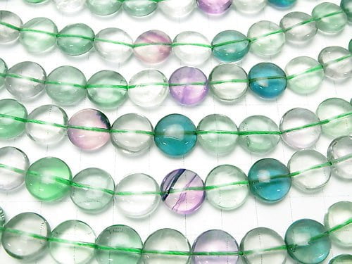 Mehrfarbige Fluorit AAA - AAA - Münze 12 x 12 x 7 mm halb oder 1 Strang Perlen (ca. 15 Zoll / 36 cm)