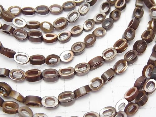 Perlmutt MOP Braun 4 Oval (Donut) 6 x 4 x 2 mm 1strang Perlen (ca. 15 Zoll / 38 cm)