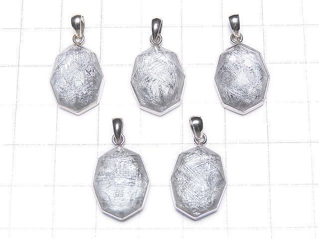 Meteorite (Muonionalusta) Octagonal Pendant 16x12x7mm Silver925