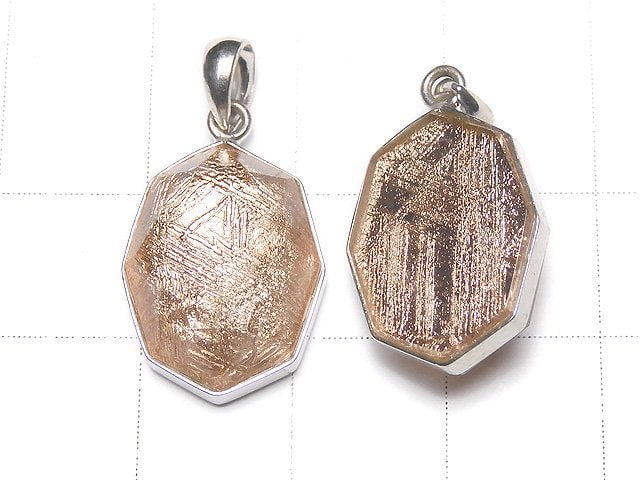 Meteorite (Muonionalusta) Octagonal Pendant 16x12x7mm Pink Gold Silver925