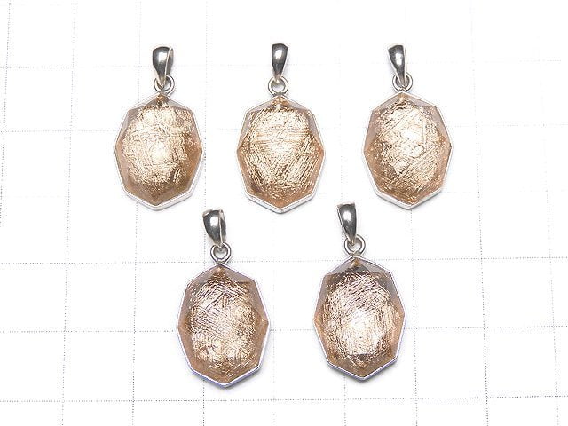 Meteorite (Muonionalusta) Octagonal Pendant 16x12x7mm Pink Gold Silver925