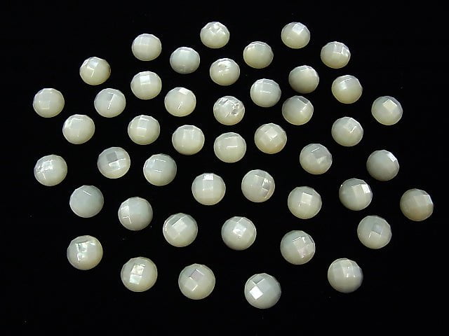 High Quality White Shell (Silver-lip Oyster) AAA Round Faceted Cabochon 8x8x3mm 4pcs