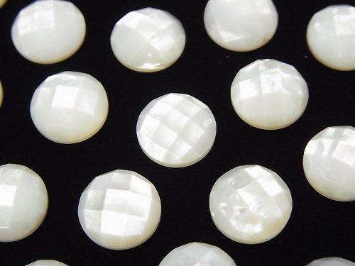 Hochwertige weiße Muschel (Silberlippen-Auster) AAA runder facettierter Cabochon 10x10x3mm 4 Stück