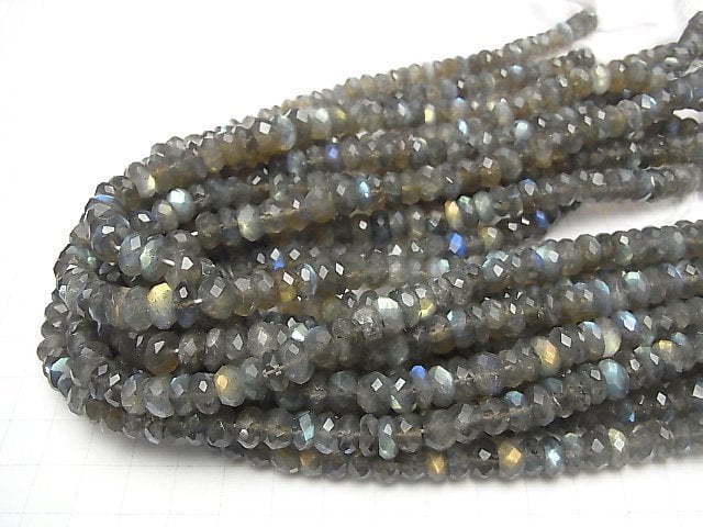 Hochwertiger Labradorit AAA facettierte Knopf-Rondelle Halbe oder 1 Strang Perlen (ca. 13 Zoll / 33 cm)