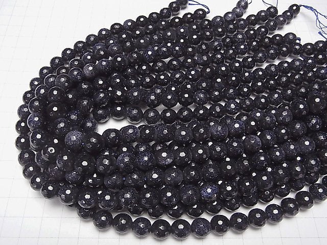 1strand $7.79! Blue Golden Sand Stone 128Faceted Round 10mm 1strand beads (aprx.15inch/36cm)