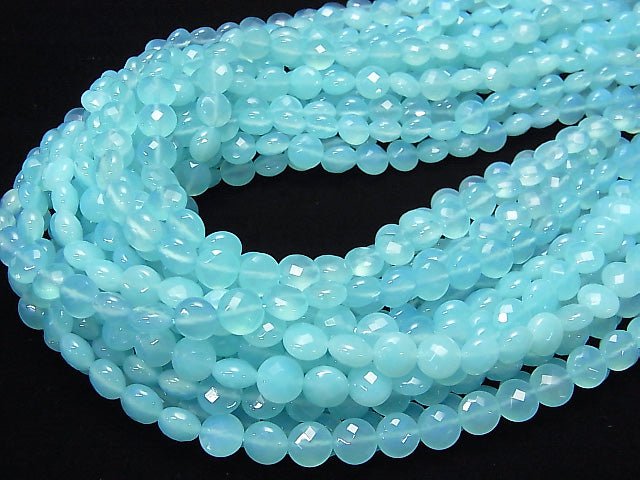 See blau Chalcedon AAA facettierte Münze 8 x 8 x 5 mm 1/4 oder 1 Strang Perlen (ca. 15 Zoll / 38 cm)