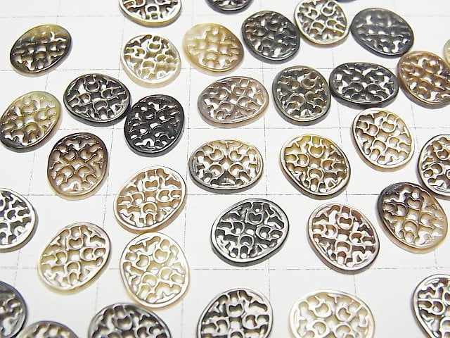 Hochwertige schwarze Muschel (Schwarzlippige Auster) Wasserzeichen oval 10 x 8 x 1,5 mm 4 Stück