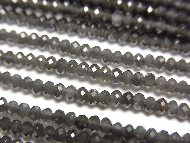 高品質!黑曜石 AAA 切面紐扣圓形小珠 2x2x1.5mm 1串珠子(約15英吋/37公分)