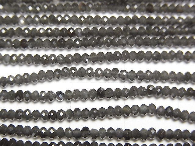 高品質!黑曜石 AAA 切面紐扣圓形小珠 2x2x1.5mm 1串珠子(約15英吋/37公分)