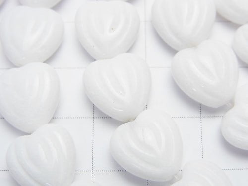 White Jade Vertical Hole Heart Carving 12 x 12 x 6 mm half or 1 strand beads (aprx.15 inch / 38 cm)