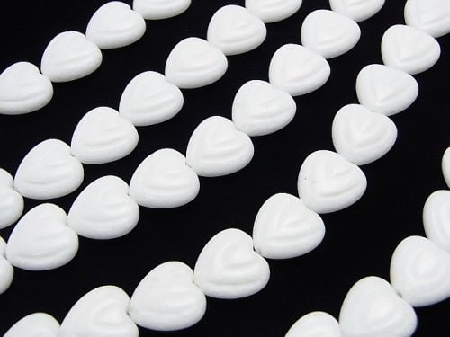 White Jade Vertical Hole Heart Carving 14 x 14 x 6 mm half or 1 strand beads (aprx.15 inch / 38 cm)