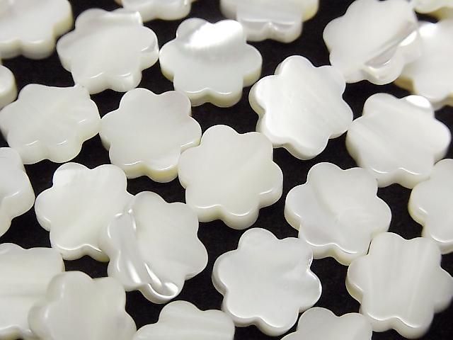 珍珠母貝白色花朵串珠 10x9x3mm 1串 (約15英吋/38公分)