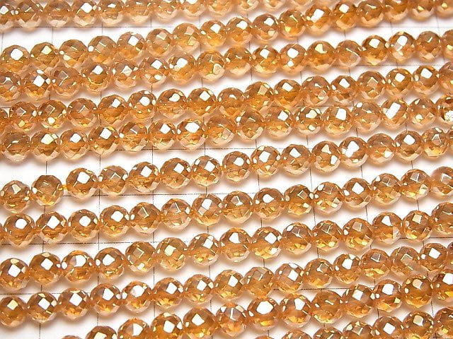 Orange Flash Kristall 64 facettiert Rund 6 mm halb oder 1Strang Perlen (ca. 15 Zoll / 36 cm)