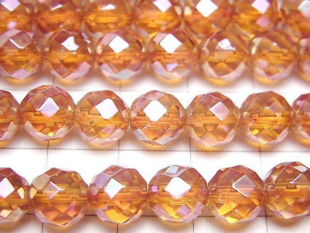 Orange Flash Kristall 64 facettiert Rund 8 mm halb oder 1Strang Perlen (ca. 15 Zoll / 38 cm)