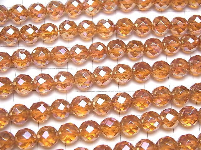 Orange Flash Kristall 64 facettiert Rund 8 mm halb oder 1Strang Perlen (ca. 15 Zoll / 38 cm)