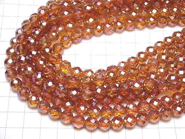 Orange Flash Kristall 64 facettiert Rund 8 mm halb oder 1Strang Perlen (ca. 15 Zoll / 38 cm)