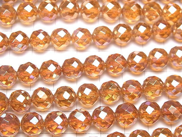 Orange Flash Kristall 64 facettiert Rund 10 mm halb oder 1Strang Perlen (ca. 15 Zoll / 36 cm)