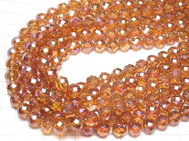 Orange Flash Kristall 64 facettiert Rund 10 mm halb oder 1Strang Perlen (ca. 15 Zoll / 36 cm)