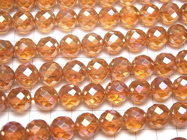 Orange Flash Kristall 64 facettiert Rund 12 mm halb oder 1Strang Perlen (ca. 15 Zoll / 36 cm)