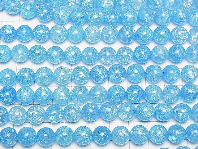 Blaue Farbe 2 Rissige Kristall Rund 10mm halbe oder 1Strang Perlen (ca. 15 Zoll / 38 cm)