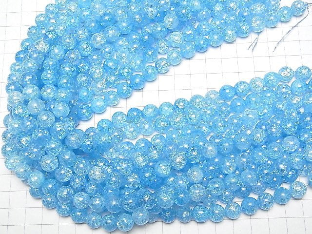 Blaue Farbe 2 Rissige Kristall Rund 10mm halbe oder 1Strang Perlen (ca. 15 Zoll / 38 cm)