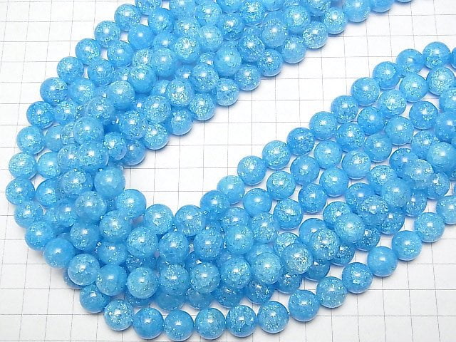 Blaue Farbe 2 Rissige Kristall Rund 12mm halbe oder 1Strang Perlen (ca. 15 Zoll / 38 cm)
