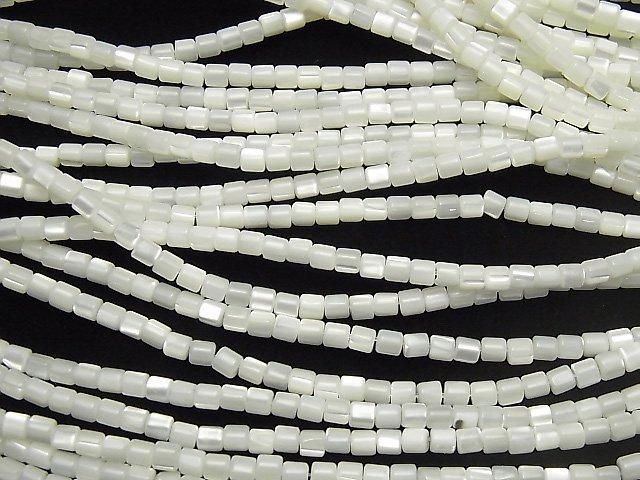 珍珠母貝(MOP)白色管珠 3.5x3.5x3.5公釐 1串(約15英吋/38公分)
