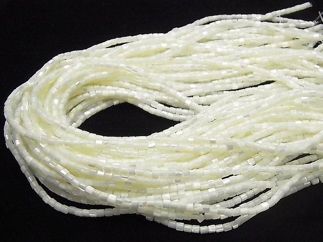 珍珠母貝(MOP)白色管珠 3.5x3.5x3.5公釐 1串(約15英吋/38公分)