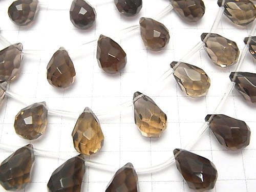 Smoky Quartz Drop Faceted Briolette 16x10x10mm 1/4 or 1strand beads (aprx.15inch/38cm)
