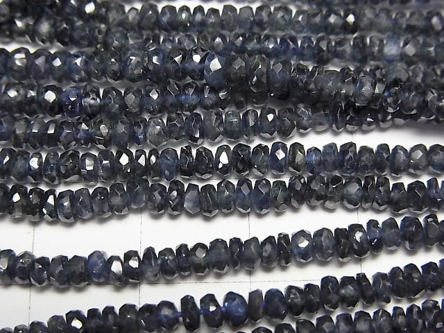 Hochwertiger blauer Saphir AAA facettierte Knopf Rondelle halbe oder 1 Strang Perlen (ca. 15 Zoll / 38 cm)