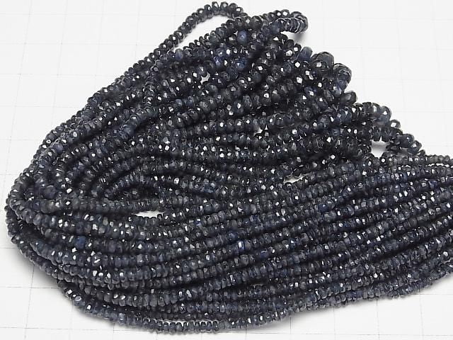 Hochwertiger blauer Saphir AAA facettierte Knopf Rondelle halbe oder 1 Strang Perlen (ca. 15 Zoll / 38 cm)