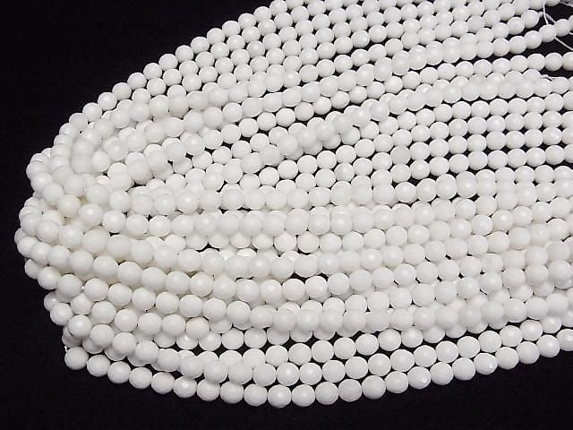Weißes Muschel 128 facettierte Runde 6mm 1 Strang Perlen (ca. 15 Zoll / 37 cm)