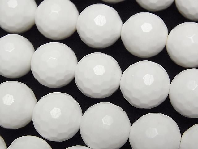 Weißes Muschel 128 facettierte Runde 14mm halbe oder 1 Strang Perlen (ca. 15 Zoll / 36 cm)