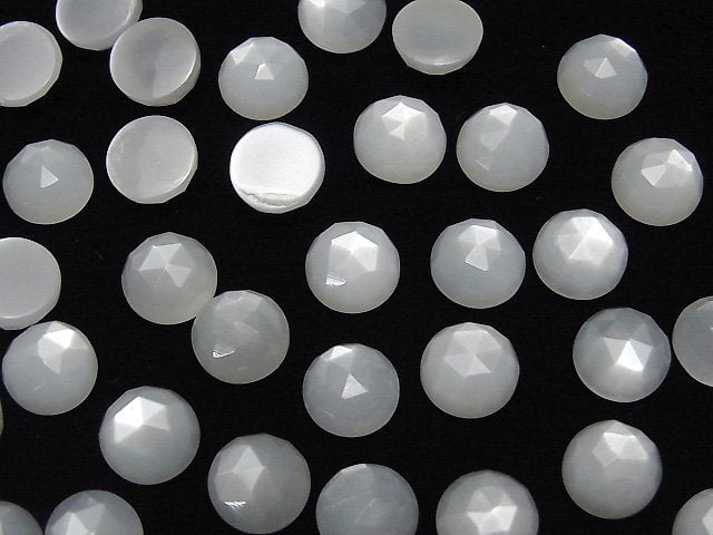 高品質白色月光石 AAA 圓形玫瑰切工 8x8x4mm 3顆