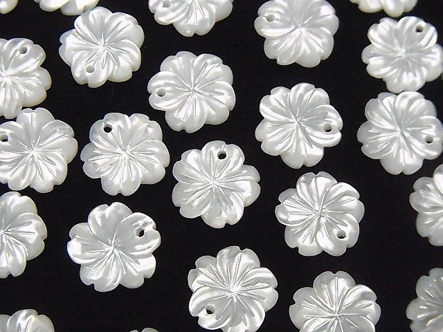 Hochwertige weiße Muschel (Silberlippen-Auster) AAA Blume 10 mm 4 Stück