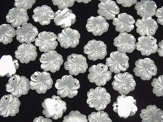 Hochwertige weiße Muschel (Silberlippen-Auster) AAA Blume 10 mm 4 Stück