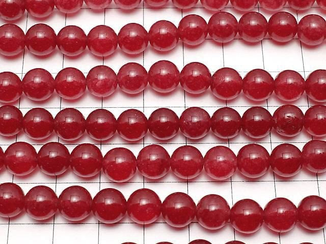 Perles de Jade Rouge (Type Clair) Rondes 8mm 1 fil (environ 15 pouces / 36 cm)