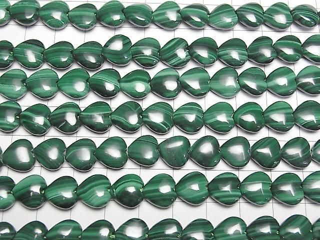 孔雀石 AAA 垂直鑽孔心形 10x10mm 1/4或1串珠子 (約15英吋/36公分)